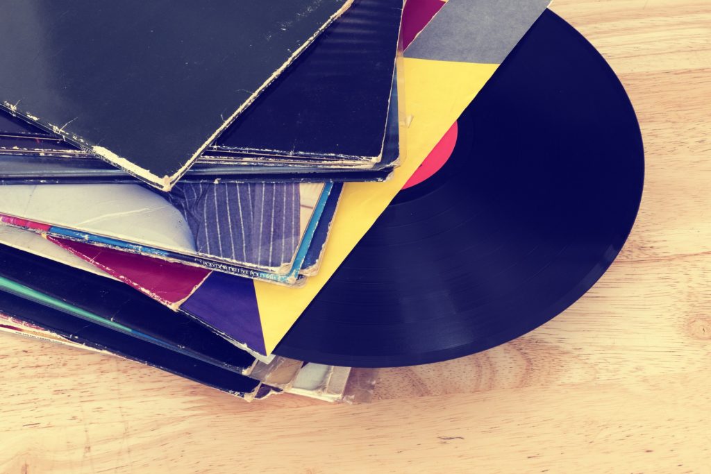Vinyl Record in a stack of records.