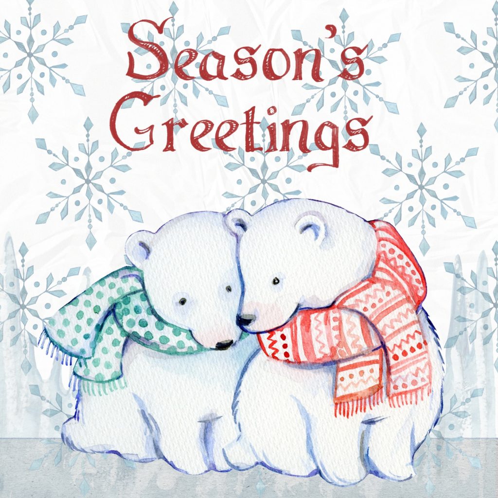 Close up of a holiday card with Season's Greetings.