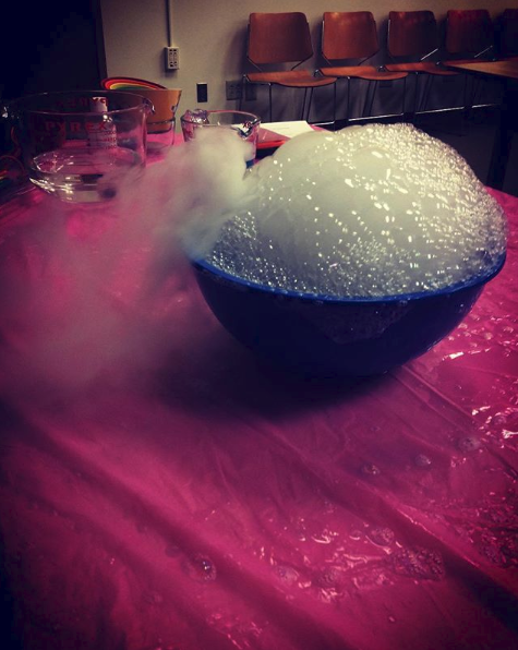Dry ice creating bubbles.