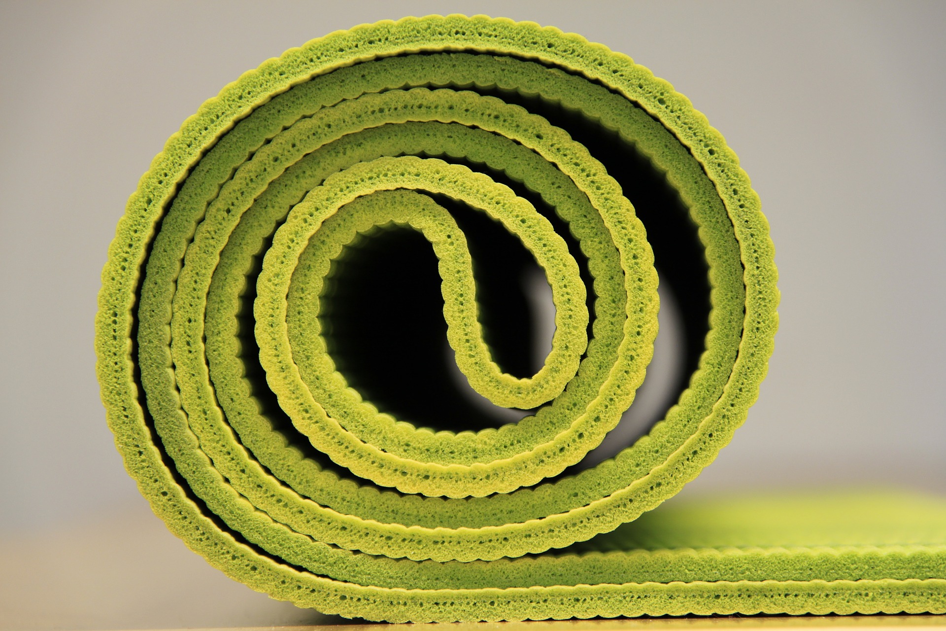 Bright green yoga mat.