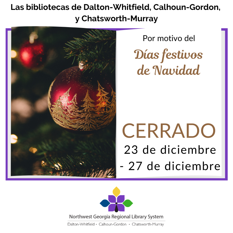 Todas las bibliotecas estarán cerradas por las festividades de Navidad del 23 al 27 de diciembre.