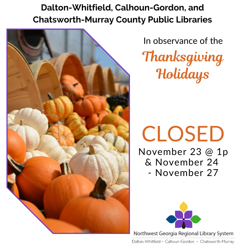 CLOSED in observance of the Thanksgiving Holidays starting at 1pm November 23 through November 27.